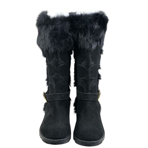 Coach Women’s Deeann Black Suede Shearling Trim Boots Size US 6.5 - Picture 7 of 12